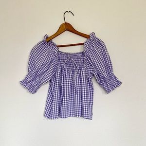 Dreamy purple gingham puff sleeve smocked top